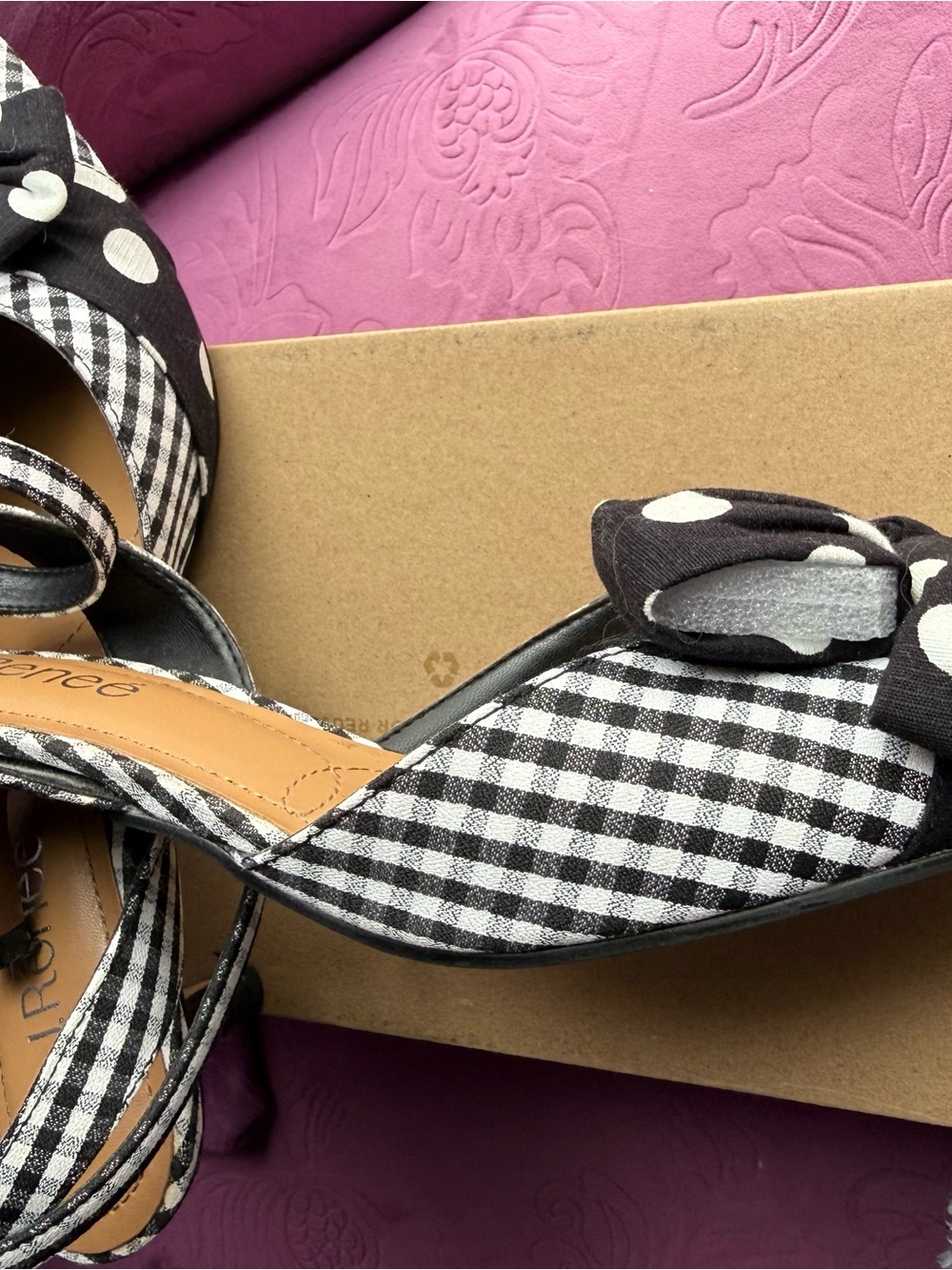 Journee Collection Black & White Gingham Bow Sandals - Women